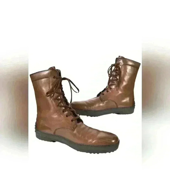 TOD'S  Brown Calfskin Leather Winter Ankle Hiking Gommino Boot 9.5US Italy - Picture 2 of 7